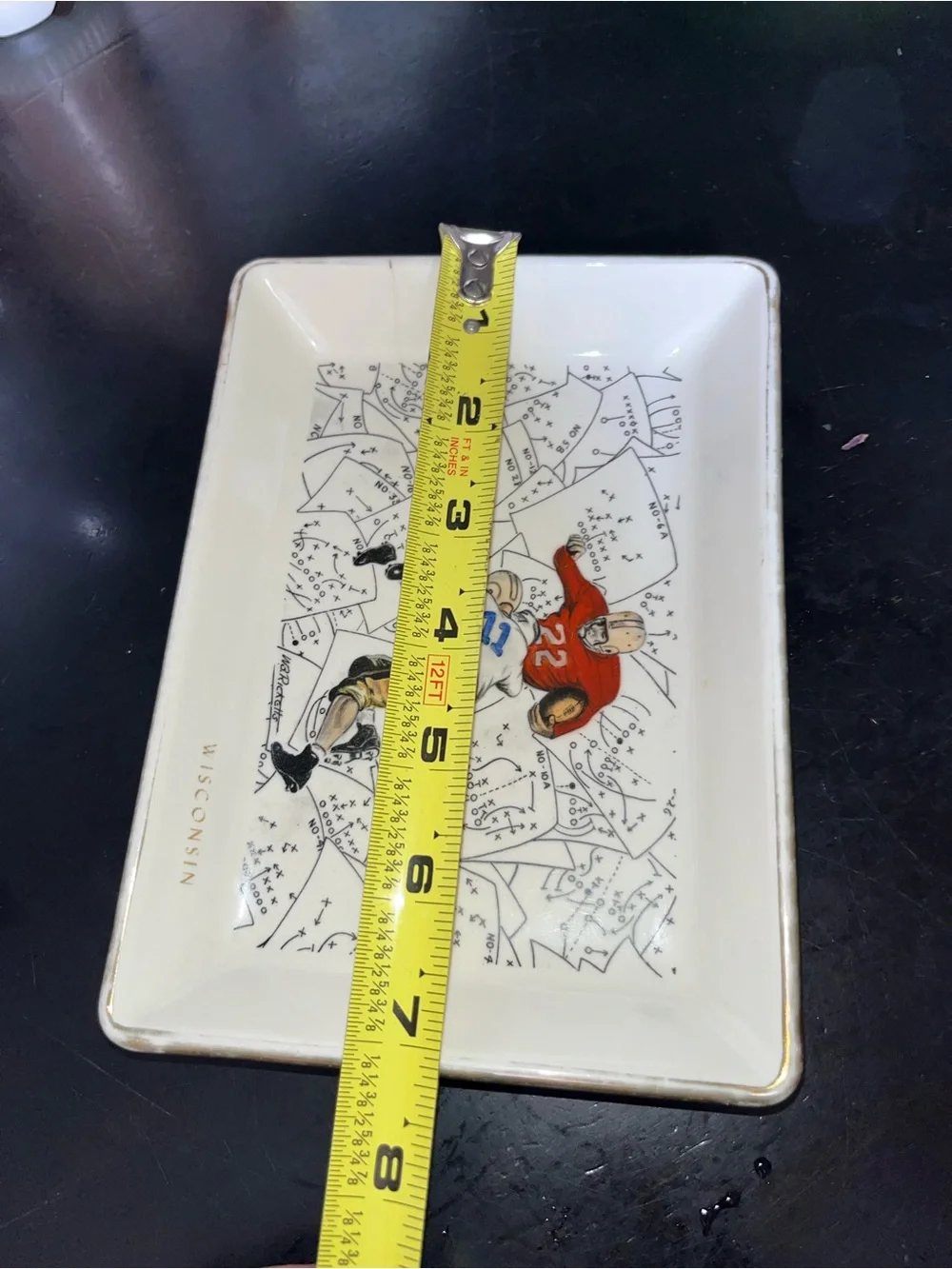 Vintage WB Ricketts Hand-Painted Football  Players Ceramic Ashtray-Catchall Tray